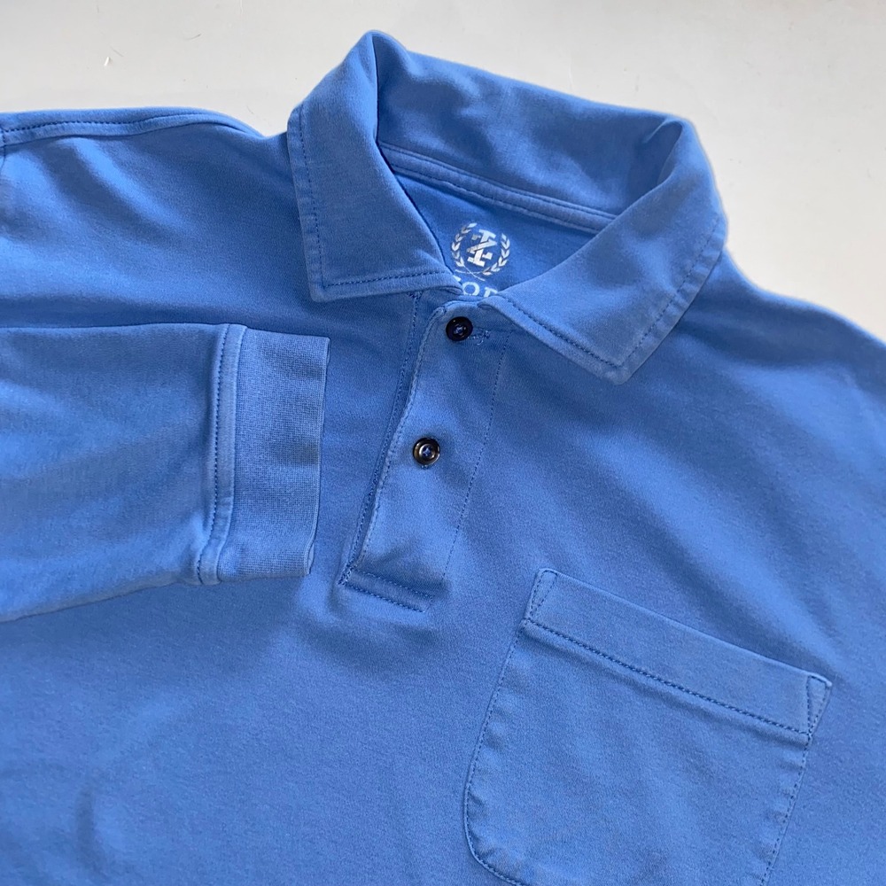 IZOD Mens Long Sleeve Polo Shirt Blue 100% Cotton Jersey Chest Pocket Size M